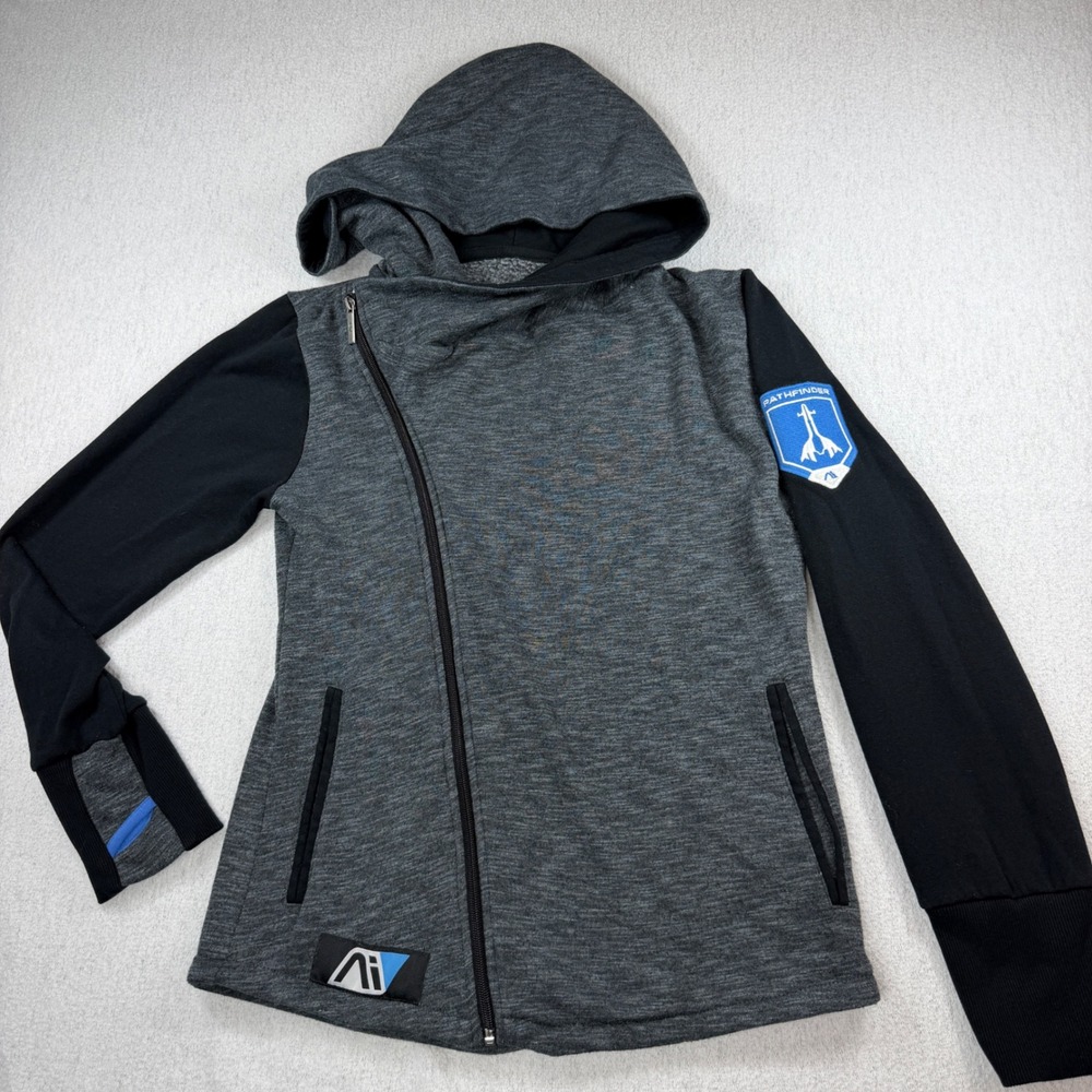 Mass Effect Andromeda Pathfinder ANGL Asymmetrical Zip Hoodie Grey Women Small